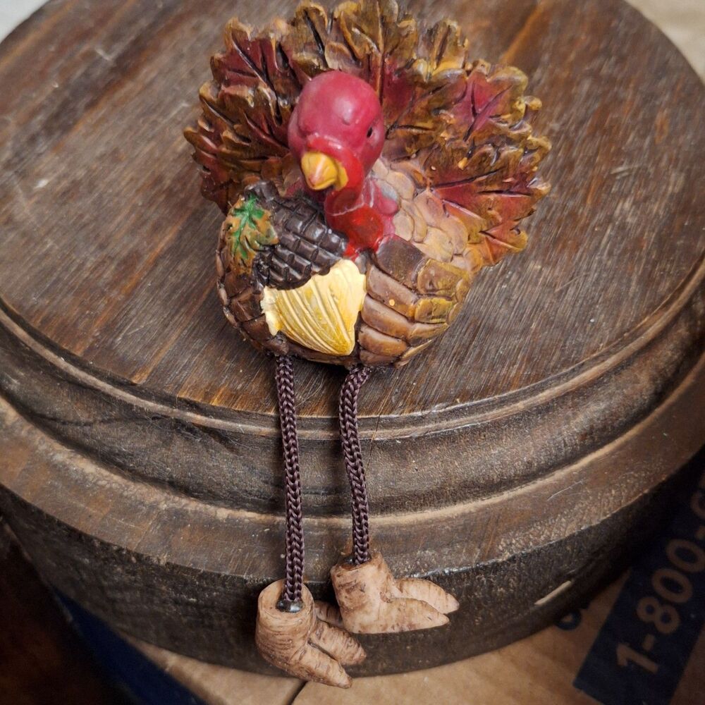 Thanksgiving Turkey Shelf Sitter Figurine with Dangling Legs Rustic Fall Decor